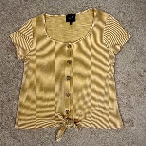 Anthropologie W5 Yellow and White Striped Button Down T-Shirt - medium